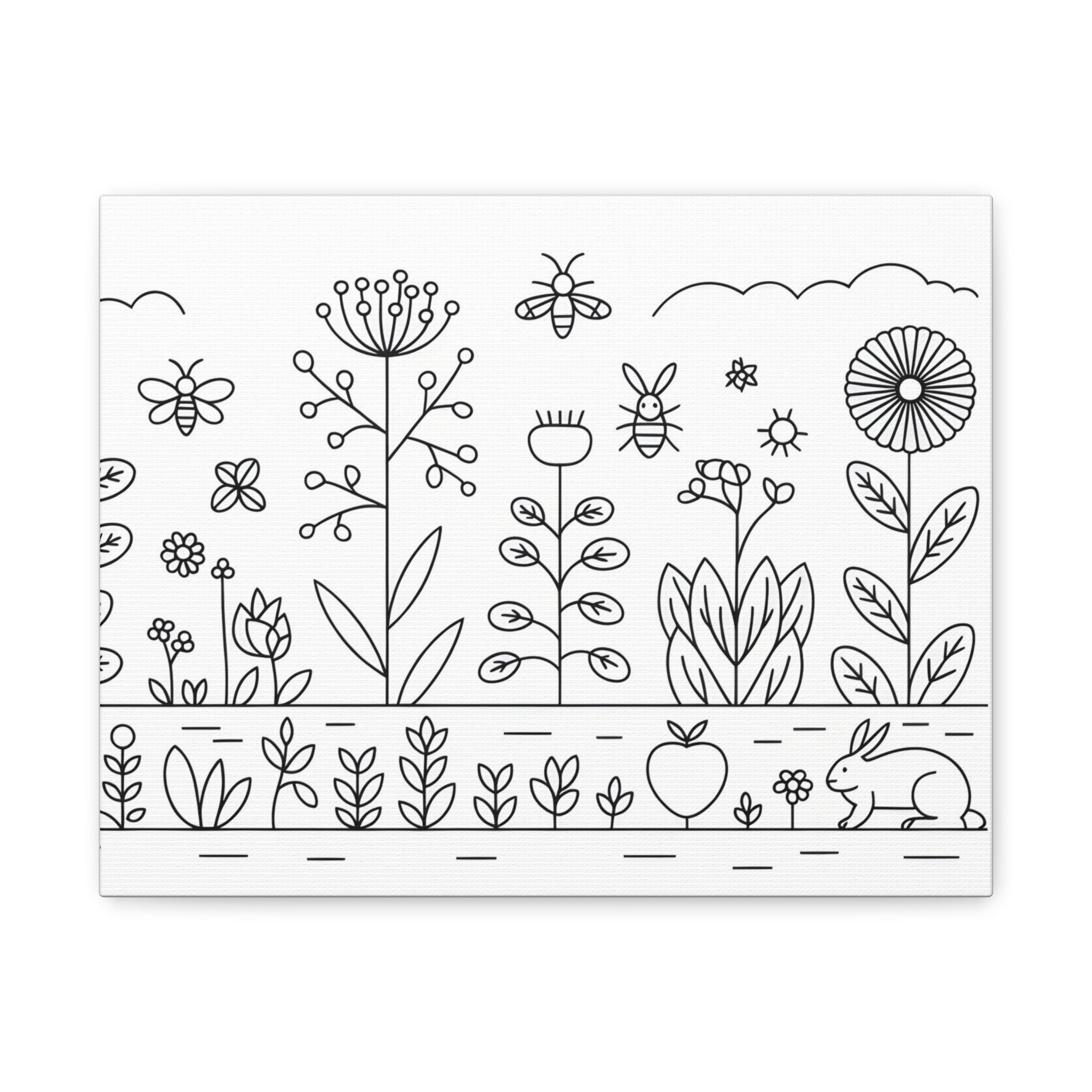 Floral Garden Canvas Wall Art, Woodland Decor, Hand-Drawn Style, Nature Lover Gift, Minimalist Home Decoration, Spring Decor