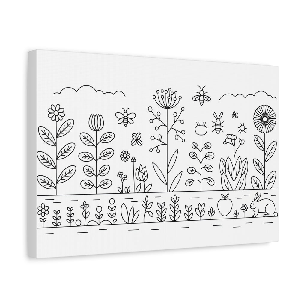 Floral Garden Canvas Wall Art, Woodland Decor, Hand-Drawn Style, Nature Lover Gift, Minimalist Home Decoration, Spring Decor