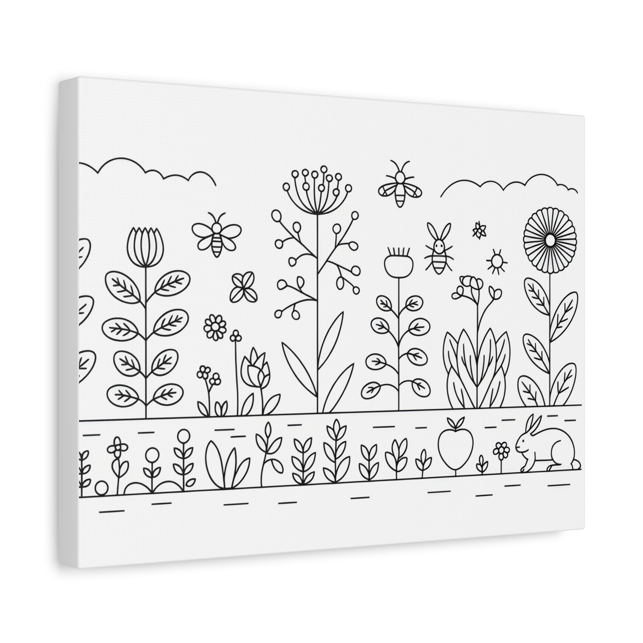 Floral Garden Canvas Wall Art, Woodland Decor, Hand-Drawn Style, Nature Lover Gift, Minimalist Home Decoration, Spring Decor