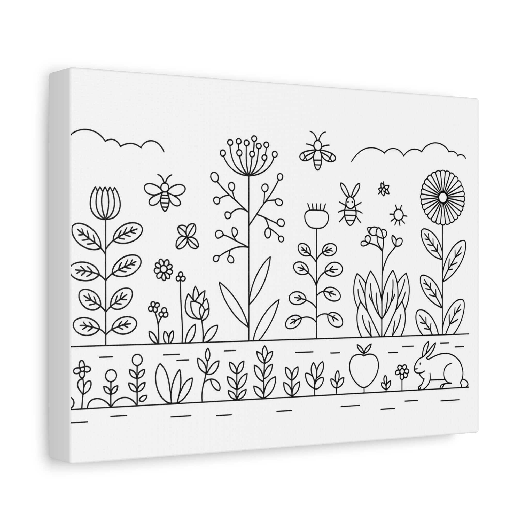 Floral Garden Canvas Wall Art, Woodland Decor, Hand-Drawn Style, Nature Lover Gift, Minimalist Home Decoration, Spring Decor