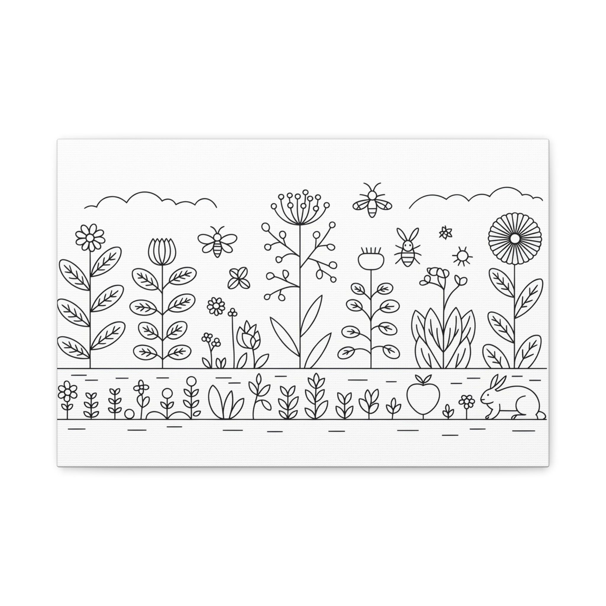 Floral Garden Canvas Wall Art, Woodland Decor, Hand-Drawn Style, Nature Lover Gift, Minimalist Home Decoration, Spring Decor