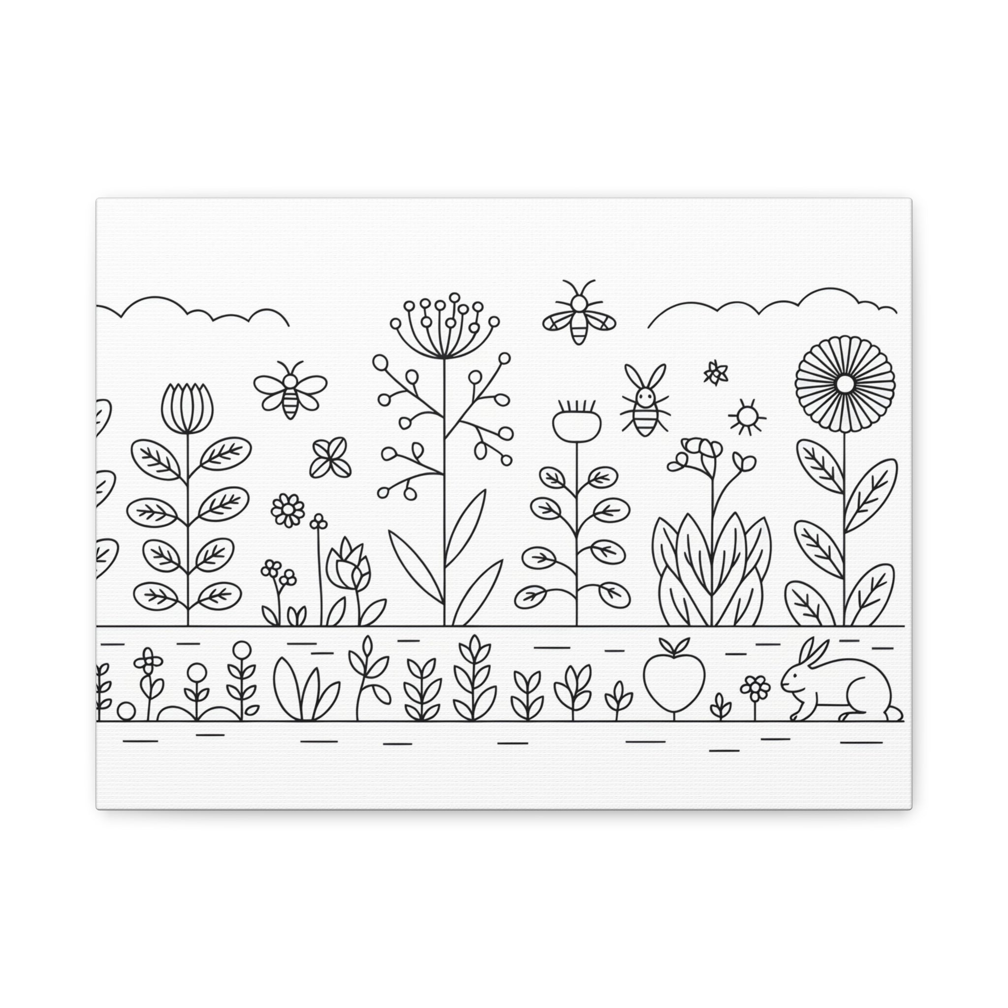 Floral Garden Canvas Wall Art, Woodland Decor, Hand-Drawn Style, Nature Lover Gift, Minimalist Home Decoration, Spring Decor