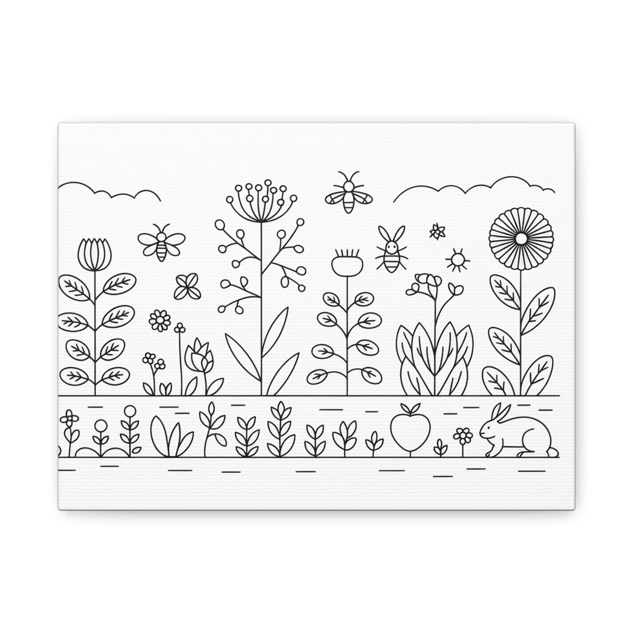 Floral Garden Canvas Wall Art, Woodland Decor, Hand-Drawn Style, Nature Lover Gift, Minimalist Home Decoration, Spring Decor