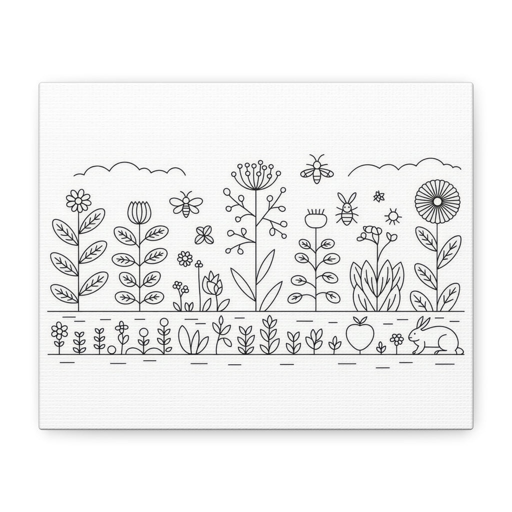 Floral Garden Canvas Wall Art, Woodland Decor, Hand-Drawn Style, Nature Lover Gift, Minimalist Home Decoration, Spring Decor
