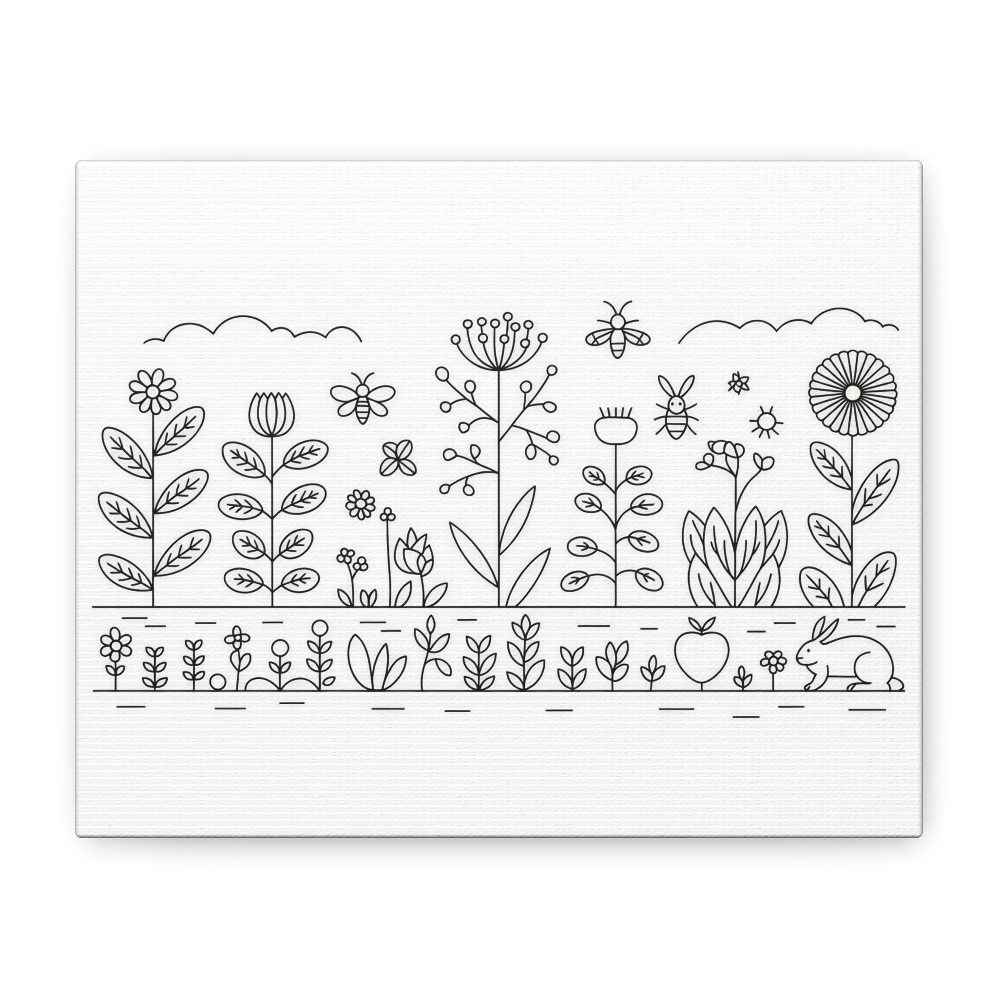 Floral Garden Canvas Wall Art, Woodland Decor, Hand-Drawn Style, Nature Lover Gift, Minimalist Home Decoration, Spring Decor